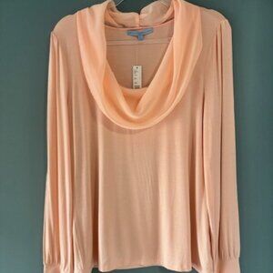 Antonio Melani Peach Blouse L Cowl Neck Elegant Career Feminine Sheer Modern NWT